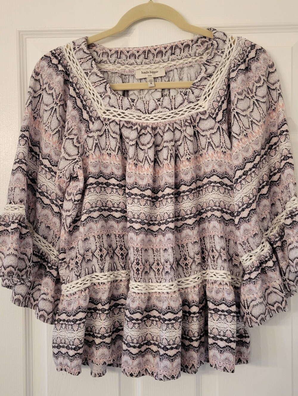Haute Hippie Tribe Pink Patterned Boho Peasant Top